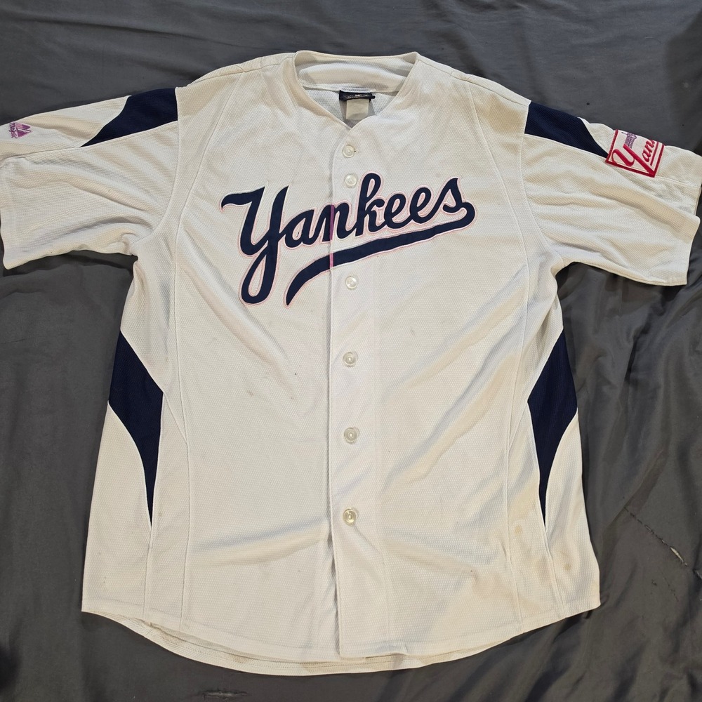 Majestic Cooperstown Collection New York Yankees Baseball Jersey White Navy Pink